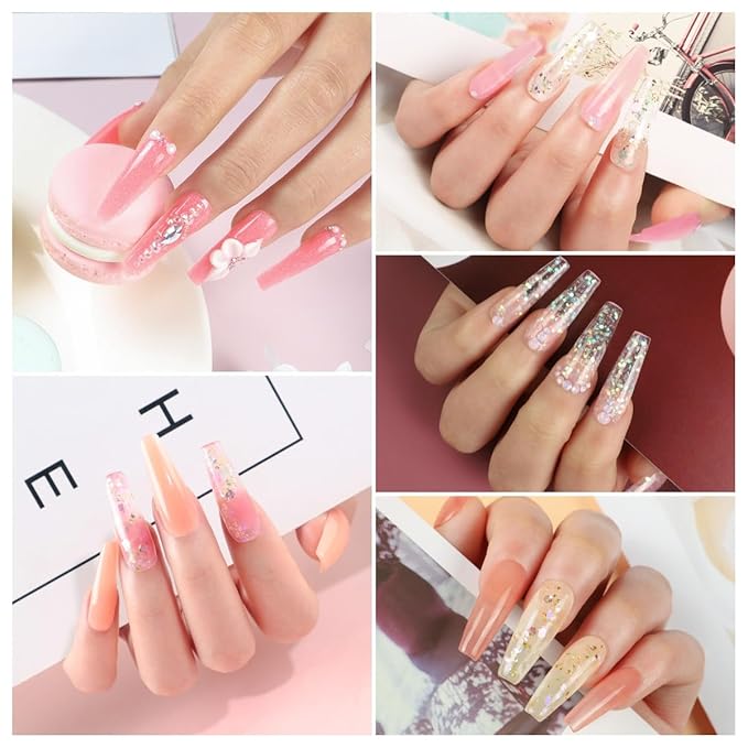 PEACECOLOR Poly Nail Gel Kit with U V Light, 3 Colors Clear Pink Nude 16ML Poly Extension Gel Nail Kit with Slip Solution for Beginners Manicure Tools DIY Home Salon Art Design