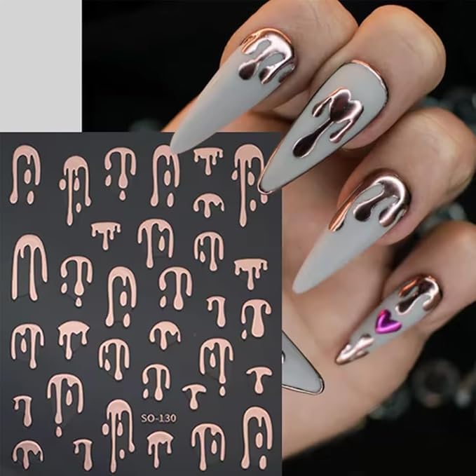 8 Sheets Halloween Nail Stickers for Nail Art 3D Laser Rose Gold Black Nail Decals Self-Adhesive Blood Drop Design Stickers Goth Nails Decals Halloween Nail Decoration for Women Acrylic Manicure Tips