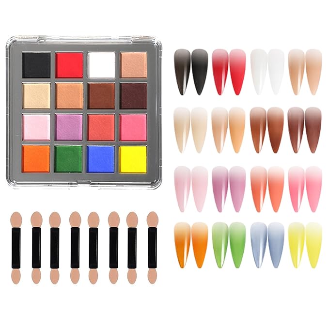 16 Color Nail Pigment Powder Set Create Stunning Ombre Nail Art with Glittery Shades Perfect DIY Nail Accessories (A-16 colors)