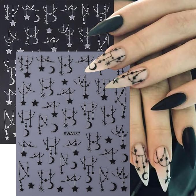 6 Sheets Star Nail Stickers for Nail Art, 3D Self-Adhesive Nail Decals, Moon Butterfly Nail Supplies Nail Art Design Accessories for Women Girls Manicure DIY Decoration