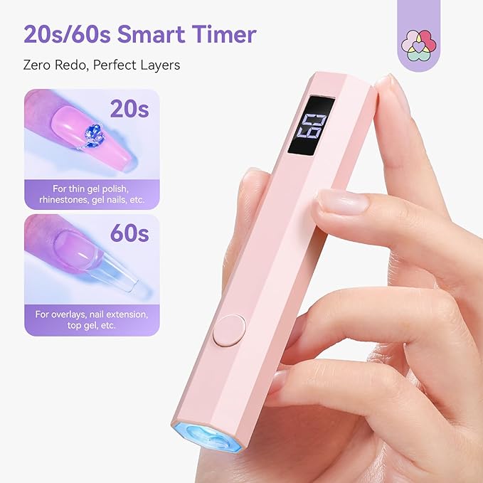 SAVILAND Essentials Handsfree LED Nail Lamp: Quick Dry Pink UV Nail Light with Foldable Stand Visible LCD 20/60s Timer Rechargeable Portable Cordless Gel Lamp Gel Tip Glue Rhinestone Decorations