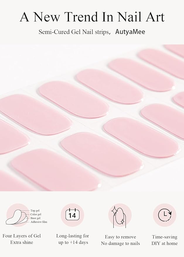 Semi Cured Gel Nail Strips (Jelly Pink), Clear, Sheer, 20 Pcs Gel Nail Wraps, Stickers, UV Light Required, Salon Quality, Long Lasting