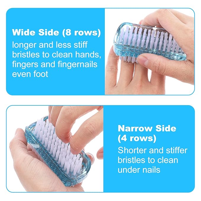 2PCS Two Sided Nail Brush, Soft and Stiff Bristles for Cleaning Under Nails and Fingernails, Durable Nylon PP Scrub Fingernail Brushes with Non Slip Grip, Nail Brushes Portable for Men Women
