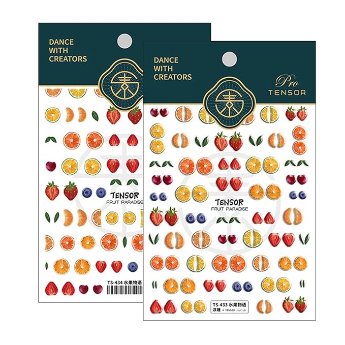 Summer Fruit Nail Art Stickers Decals 5D Embossed Fruit Nail Decals 1PCS Orange Lemon Strawberry Blueberry Summer Nails Design Engraved Stickers Manicure Nail Art Supplies for Women Nail Decorations