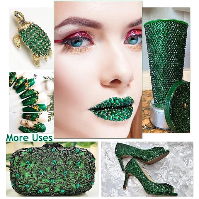2052Pcs Emerald Green Nail Art Rhinestones Kit Green Nail Charms Multi Shapes Crystal Flatback Rhinestones Big Gems + Round Beads Glass Stones Diamonds jewels for Nails Faces Eyes Makeup Crafts