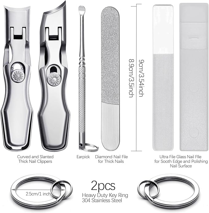 Curved and Slanted Nail Clippers for Men Thick Toenails and Fingernail, Wide Jaw Opening Ultra Sharp Heavy Duty Long Handle Stainless Steel Toenail Clippers Set for Seniors, Adults, Women