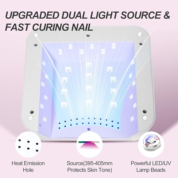 UV Nail Lamp 120W, Professional UV LED Lamp for Gel Nails Long-Lasting 30Pcs Beads Cordless Gel Nail Light, Fast Curing Nail Dryer with Knob for Home Salon DIY Pink