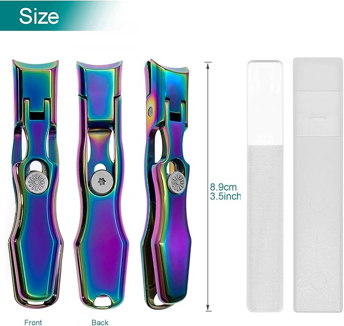 Nail Clippers for Thick Toenails and Fingernail, Large Wide Jaw Opening Heavy Duty No Splash Toenail Clippers with Catcher for Men Women Adults Seniors (Rainbow)