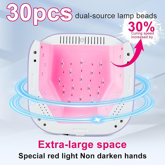 MEKK Cordless UV LED Nail Lamp,54W UV Light for Gel Nails with Hand-Friendly Red Light Beads,Auto Sensor & 4 Timer Settings Professional Flash Cure Lamp for Salon and Home,Checkered Design-Purple