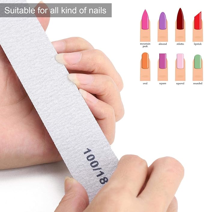 25 Pack 100/180 Grit Nail Files for Acrylic Nails, Rectangle Double Sides Emery Boards Fingernail Files Professional Nail Buffering Files