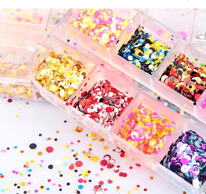 12 Colors Laser Mixed Circle Nail Glitter Sequins 3D Nail Art Accessories Holographic Round Shape Flakes Nail Art Design Acrylic Nails Supplies Women Manicure Beauty Decor DIY Crafts Decorations