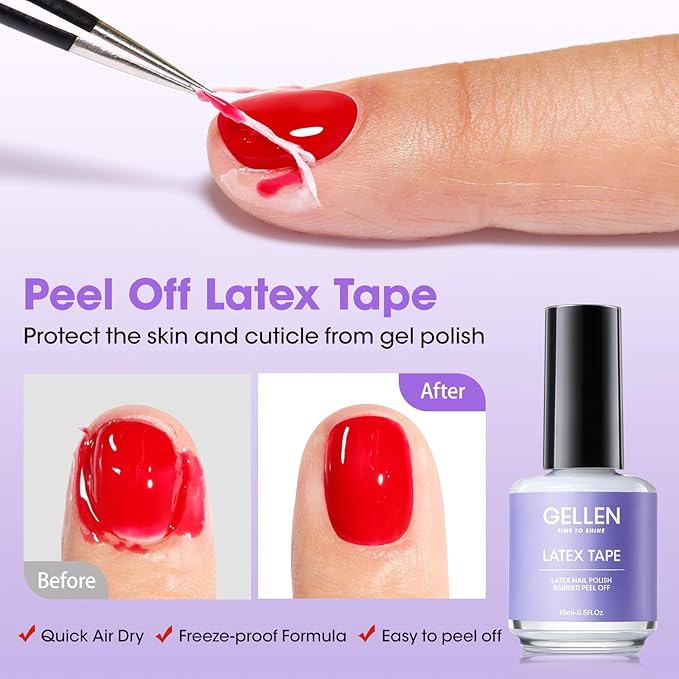 Gellen Gel Nail Polish Remover Kit, Gel Polish Remover for Nails with Liquid Latex Tape Cuticle Oil and Manicure Tools, Quick & Easy Gel Remover in 3-5 Minutes, No Soaking Or Wrapping