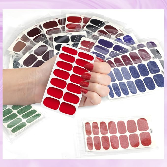 DANNEASY Nail Polish Strips (20 Sheets - Dark Solid&Glitter) Gel Nail Stickers Full Nail Wraps Gel Nail Strips Self-Adhesive Manicure Sticker Nails for Women with Nail File, Cuticle Stick