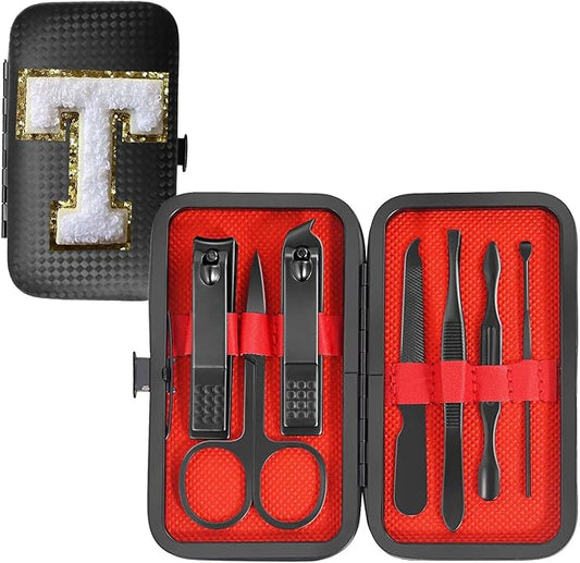 Manicure Set 7 PCS Nail Clippers Kit, Bafezoze Mens Grooming Kit, Initial Christmas Stocking Stuffers for Men Boys Letter T
