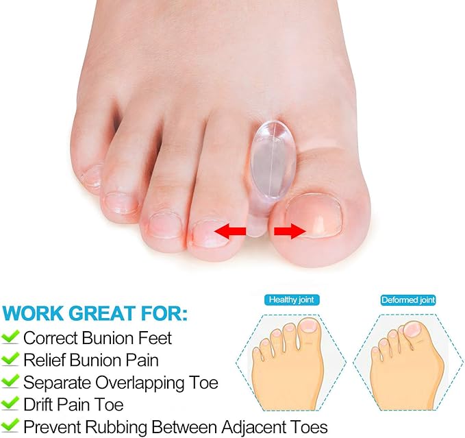 Povihome 10 Pack Gel Bunion Corrector and Toe Spacers Separators and Straightener Orthotics (4/10''Thick) for Sports Activities, for Men and Women Overlapping Toes, Bunion Pain Relief - Small Size