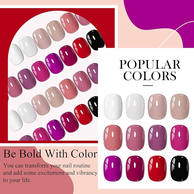 MEET ACROSS One Step Gel Nail Polish Set 12 Colors Nude Purple Red Black White Gel Polish Set Soak Off LED Starter Kit Nail Art DIY Manicure Gifts
