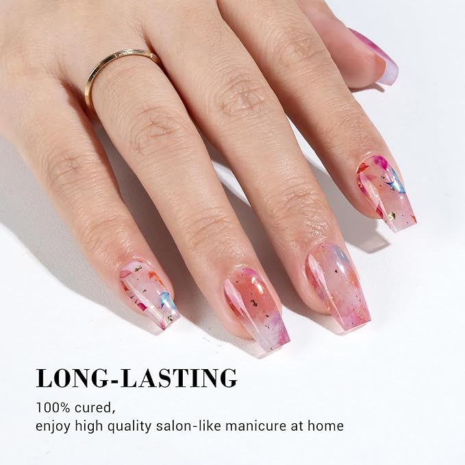 MelodySusie Semi Cured Gel Nail Strips (Colorful Day)- Works with Nail lamp, Salon-Quality, Long Lasting, Easy to Apply & Remove - Includes 30Pcs, 2 Prep Pads, Nail File & Wooden Stick