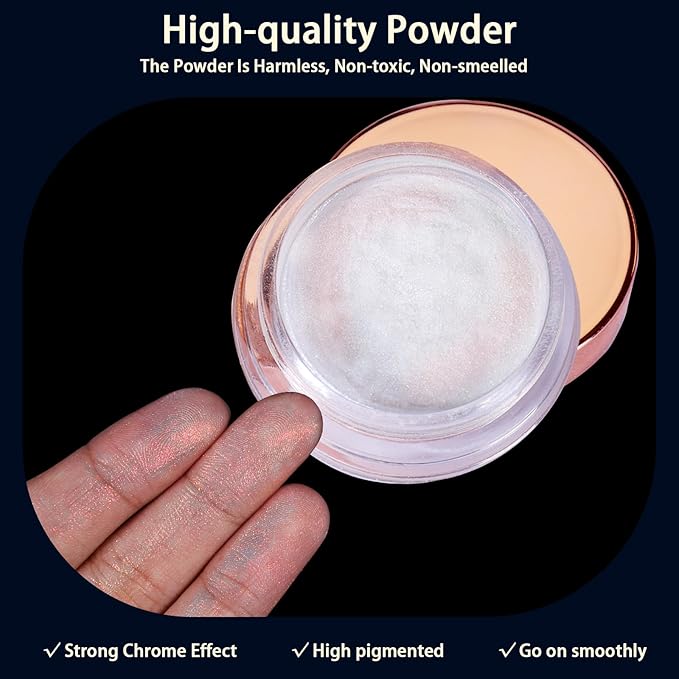 Allstarry White Chrome Nail Powder, Iridescent Pearl Powder Rainbow Pigment Transparent Pearlescent Effect Neon Aurora Glitter Dust for Gel Polish Nail Art Decoration, Resin Craft