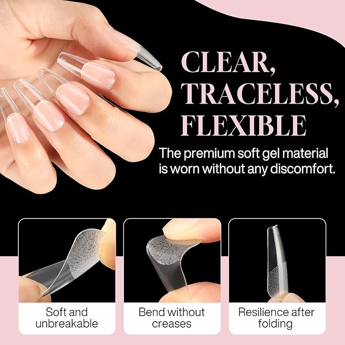 Long Coffin Nails Tips Full Cover Acrylic Nail Tips Pre-buff 240pcs Clear Coffin Fake Press On Nails No C Curve Easily DIY Art Nail Extensions Long-lasting, 12 Sizes Luckyfairy