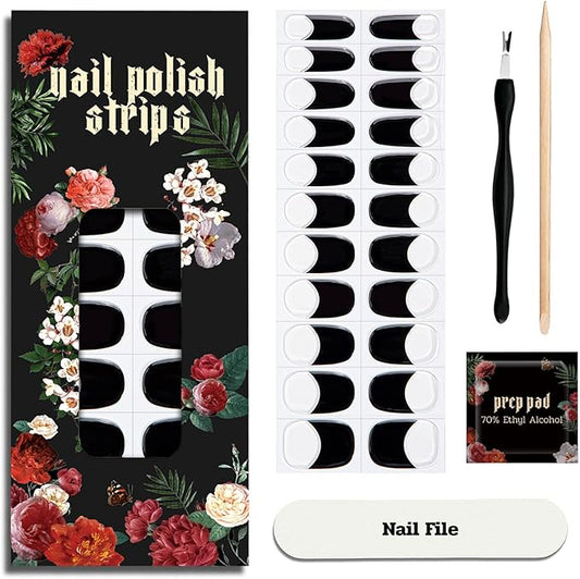 Nail Polish Strips - 22 Pcs Salon Quality Gel Nail Stickers - Long Lasting Wraps (Black Serenade)