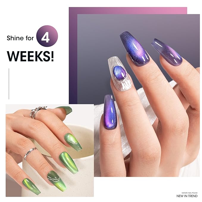 GELLEN 9D Cat Eye Gel Nail Polish, 6 Colors Magnetic Cat Eye Gel Polish Set with Magnets, Purple Blue Pink Yellow Green Holographic Galaxy Nail Polish, Glitter UV Gel Nail Kit for Salon Home Nail Art