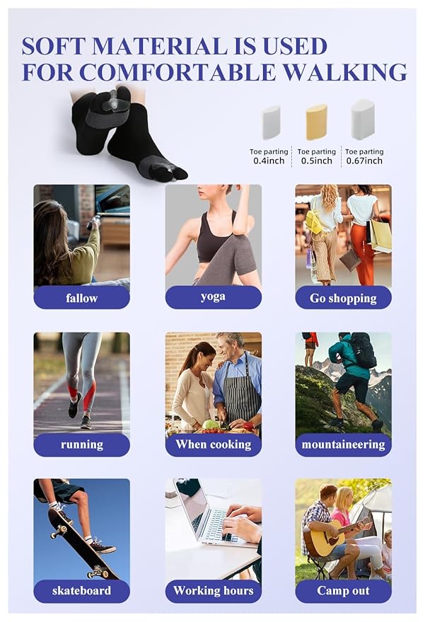Happy Feet Alignment Socks, Adjustable Yoga Toe Separators For Men Women, Wearable On The Go, Black S