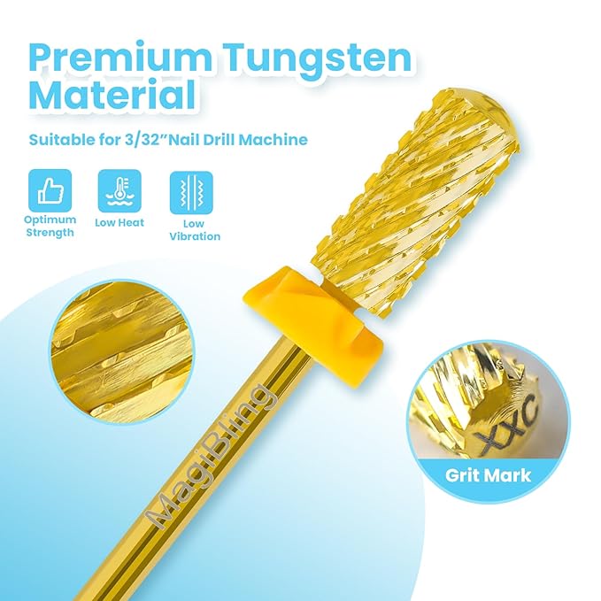 Small Barrel Nail Drill Bits Round Top, 3/32'' Safety Tungsten Carbide Bits, Two-way Rotation, Suitable for Manicure Pedicure Cuticle Gel Polishing, Technicians Bits, Grit: Double Coarse