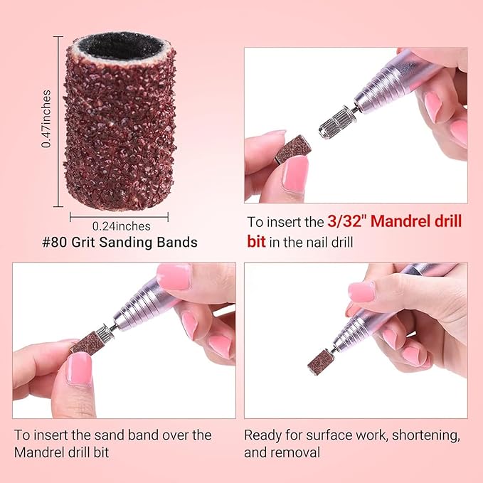 MelodySusie 100 Pcs Nail Drill Bits Sanding Bands for Nail Drill 80 Coarse Grit Nail File Sanding Bands for Acrylic Nails Gel Manicures and Pedicure