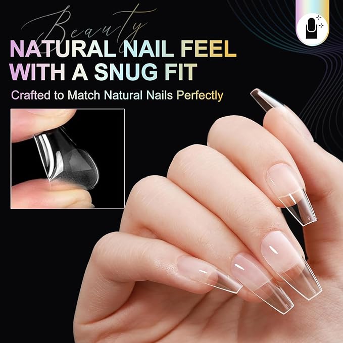 Coffin Nail Tips Medium Coffin Soft Gel Nail Tips 240Pcs Acrylic Full Cover Pre-Shape Nails Tips Half Matte Clear Nails for Nail Extension Manicure Home DIY Salon 12 Sizes Gelly False Nails