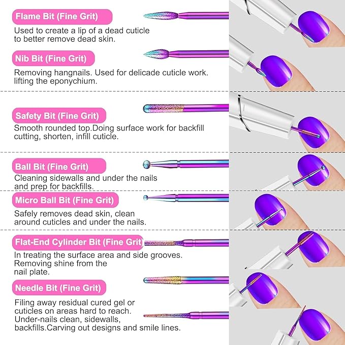 30Pcs Nail Drill Bits Set, 3/32 Inch Tungsten Ceramic Diamond Carbide Nail Drill Bits for Acrylic Gel Polish, Cuticle Efile Remover for Manicure Pedicure