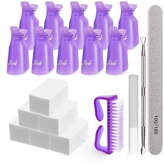 MORGLES Gel Nail Polish Remover Kit With Nail Clips, 300 Pcs Gel Polish Remover Wipes, 100/180 File, Cuticle Pusher, Nano Glass and Brush