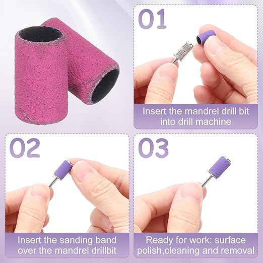 HARFINGTON 100pcs Small Sanding Bands 180 Grit for Nail Drill Bits Mini Sanding Band for Nails Gel Manicures Pink