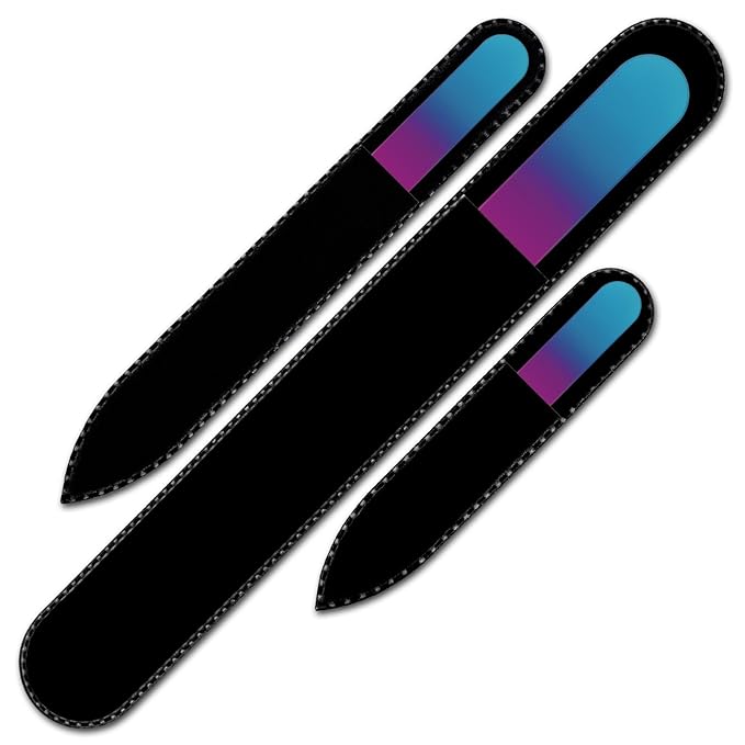 Nail File - Mont Bleu Premium Set of 3 Glass Nail Files in Pouch - Birthday Gifts for Women - Rainbow Colors - Genuine Czech Tempered Glass - Glass Nail Files for Natural Nails - Gifts