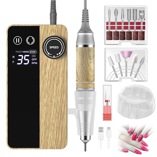 35000RPM Nail Drill Professional, Rechargeable Electric Nail File，Cordless Nail File Portable Efile for Acrylic Gel Nails Remove, 12Pcs Nail Drill Bits, Super Silent Shockproof and not hot