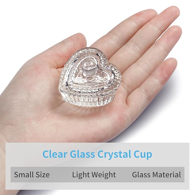 Crystal Sweet Heart Shape Acrylic Liquid Powder Glass Dappen Dish Glass Cup w Cap Lid Bowl for Acrylic Nail Art Transparent Kit (HJ-NAPB018-Clear-2pcs)