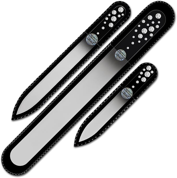 Mont Bleu Set of 3 Glass Nail Files Hand Decorated with Crystals from Swarovski® | Hand Made, Czech Tempered Glass, Lifetime Guaranty