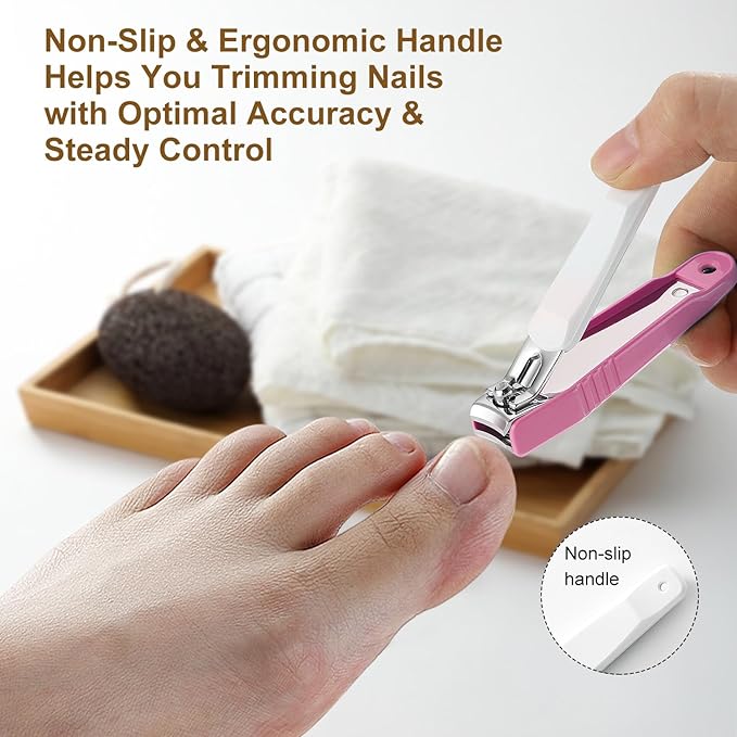 PAFASON Ultra Sharp Stainless Steel Nail Clipper Trimmer Cutter Set with Built-in Nail Catcher & Nail File 2 Pack Fingernail & Toenail Clippers for Men & Women