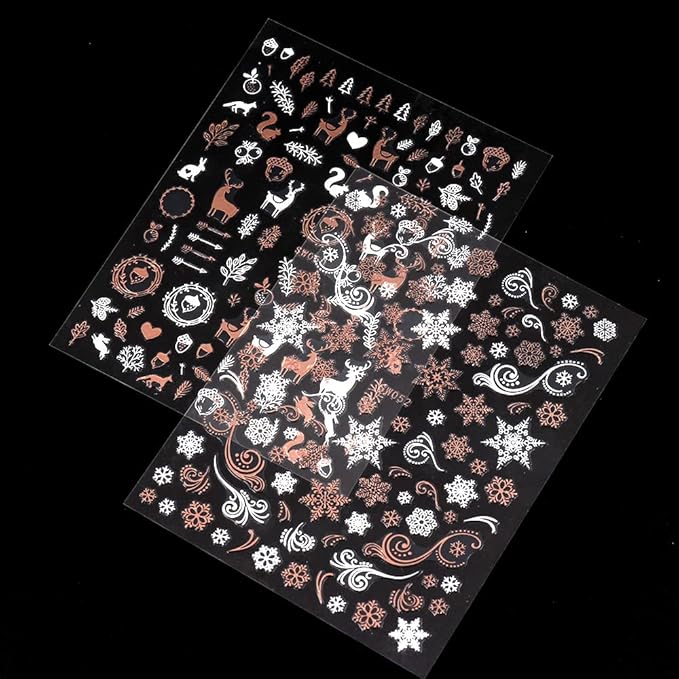 9 Sheets Christmas Nail Art Stickers Decals Self-Adhesive Pegatinas Uñas Rose Gold Snowflake Tree Winter Nail Supplies Nail Art Design Decoration Accessories