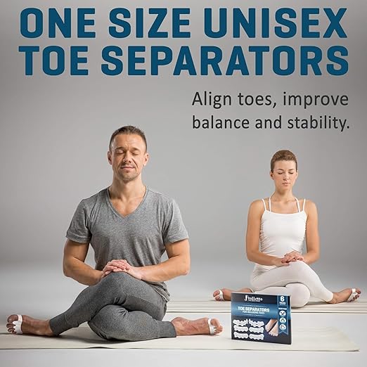 Ballotte Toe Separators, Silicone Toe Spacers for Bunions and Overlapping Hammer Toes, Athletic Tootsie Spacers for Running and Yoga, Foot Finger Splitters for Men & Women (6 Pack)
