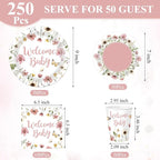Pickmesh 250 Pcs Pink Floral Baby Shower Party Supplies Decorations Serve 50 - Image 3