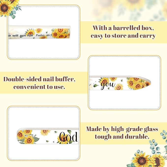10 Pack Christian Crystal Glass Nail File for Natural Nails Christian Gifts for Women Bulk Church Bible Verse Scripture Glass File with Case Double Sided Floral Scripture Emery Boards Religious Gift