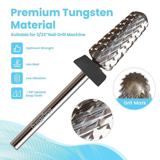 Super Cut Tapered Barrel 3/32'' Safety Tungsten Nail Drill Bits, Remove Gel Fast, Right handed, Suitable for Manicure Pedicure Cuticle Gel Polishing, Technicians Bits, Grit: Coarse.
