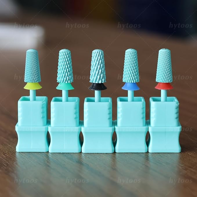 Safety Tapered Nail Drill Bit, Green Coated Tungsten Carbide Rounded Barrel Nail Bits for Thick Gel & Acrylic Removal, Manicure Tools Pro Electric File Drill Accessories, XC