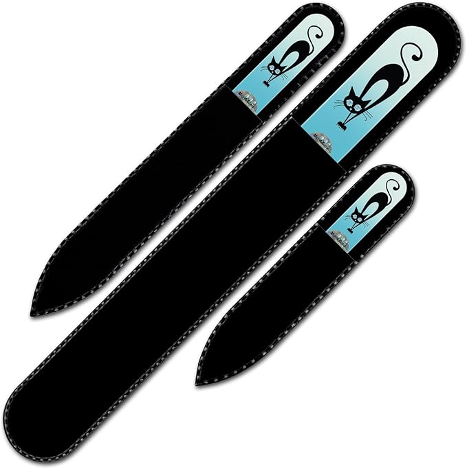 Mont Bleu Set of 3 Cats Crystal Nail Files Hand Decorated with Crystals - Handmade - Czech Tempered Glass