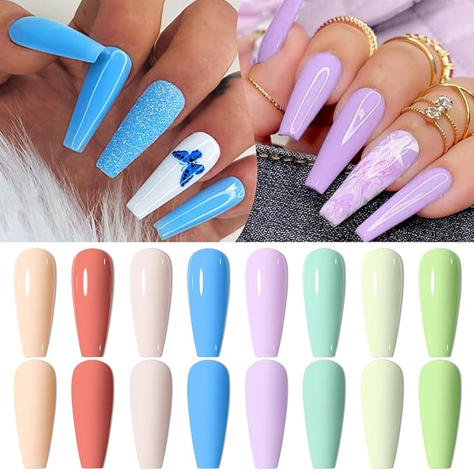 MEET ACROSS Gel Nail Polish Set, 8PCS Macaron Gel Nail Polish Kit, Soak Off UV/LED Nail Polish Nail Art Design Salon Home Gifts for Women