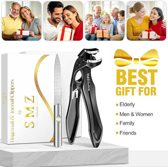Stocking Stuffers for Men 2025, Toenail Clippers for Thick Nails Angled Head Large Nail Clippers with Wide Jaw, Heavy Duty Sharp Edgy Fingernail Clippers