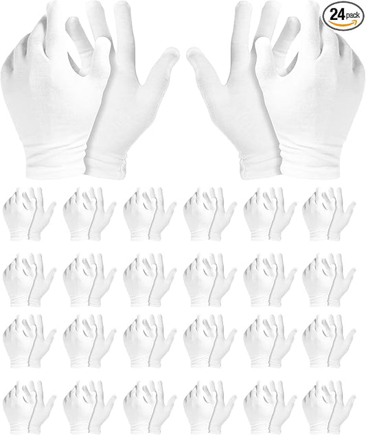 24 Pairs White Cotton Gloves Soft Eczema Moving Sensitive Dry Hands Moisturizing Bulk Pack (24 Pairs - White)