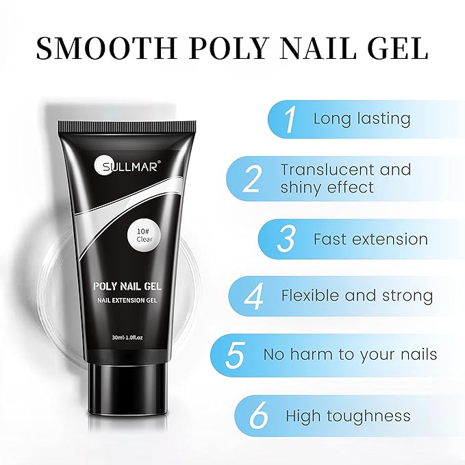 Clear Poly Nail Gel - Builder Gel for Nail Art, DIY Salon at Home (30ml/1fl.oz)