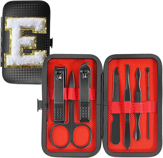 Manicure Set 7 PCS Nail Clippers Kit, Bafezoze Mens Grooming Kit, Initial Christmas Stocking Stuffers for Men Boys Letter E