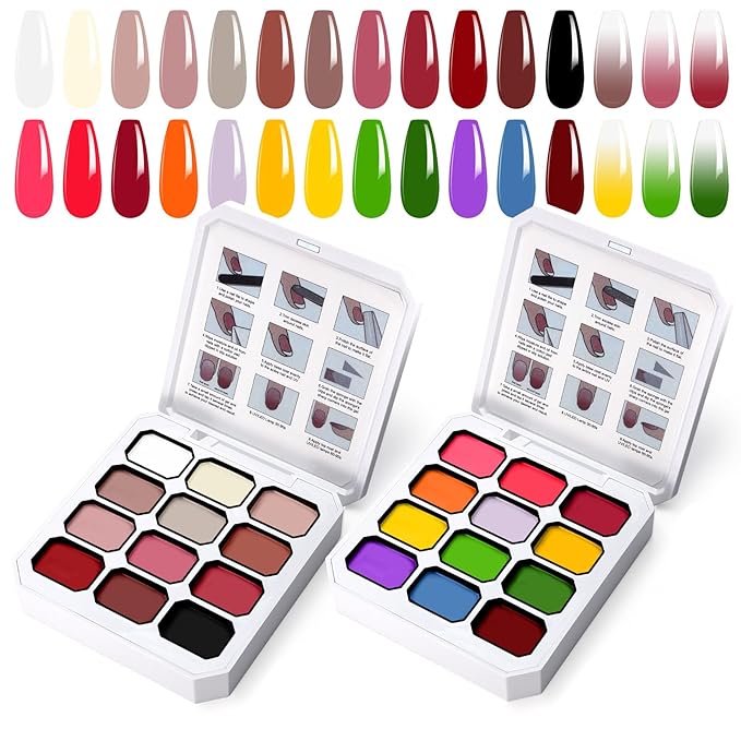 Gradient Painting Gel Set, 24 Bright Neon&Almond Nude Colors Ombre Gel Nail Polish for Light Pigment Pat Nail Gel Kit, Silky Texture, French Manicure DIY Nail Art, No-wipe Soak of UV